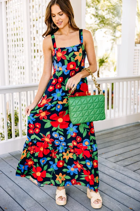 Formal DressTake It All In Navy Blue Floral Maxi Dress