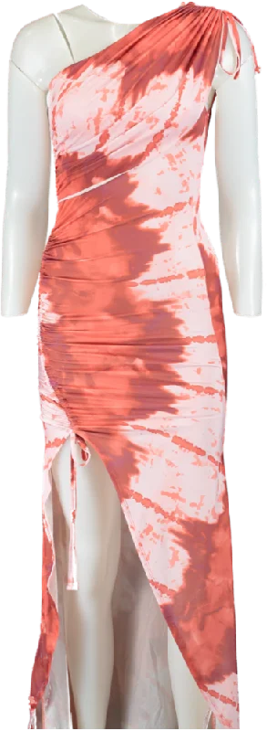 Embellished DressASOS Design Coral Tie-Dye One Shoulder Maxi Dress UK XS