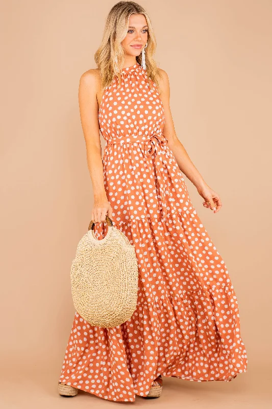 women's easy-to-wear dressesThe Best You Can Get Salmon Orange Polka Dot Maxi Dress