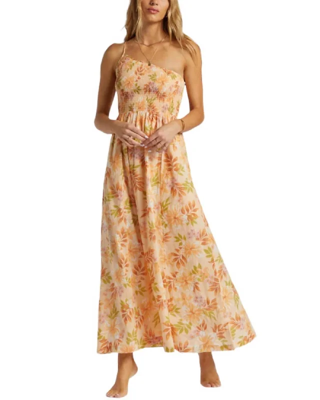 Laced-Up DressWarmer Days One Shoulder Maxi Dress In Peach Whip