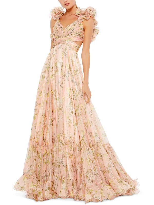 Scoop-Neck DressWomens Chiffon Floral Maxi Dress