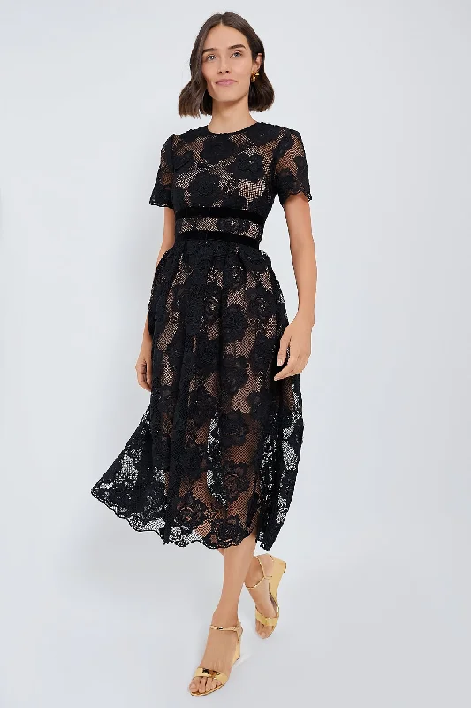 High-Low DressBlack Lace Velvet Bow Midi Dress