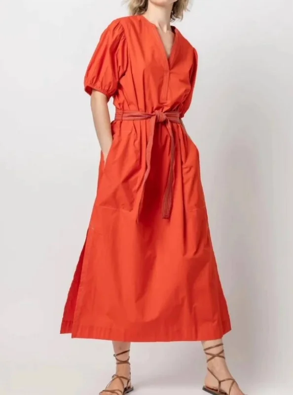 women's evening dressesSpit Neck Full Sleeve Maxi Dress In Poppy