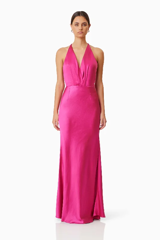 women's fair-trade dressesAria Backless Satin Maxi Dress In Pink