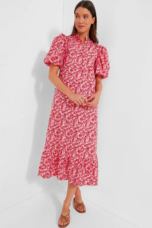 women's shift dressesPink and Red Floral Mimi Midi Dress