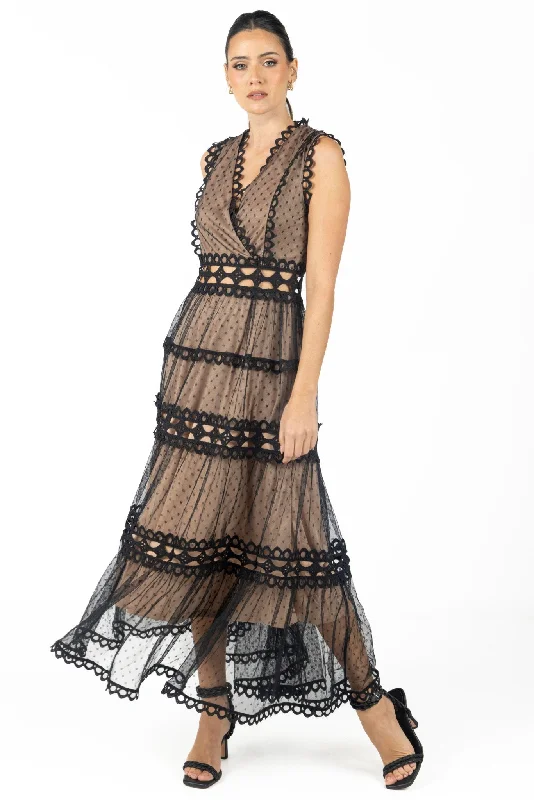 women's one-shoulder dressesSerena Black Lace Maxi Dress