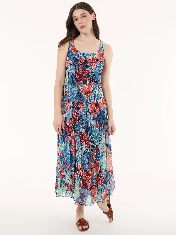 women's retro dressesMaxi Multi-Tiered Dress, Printed Chiffon