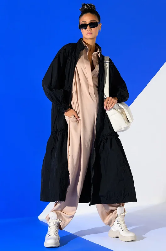 women's satin dressesSHOOT YOUR SHOT DRAWSTRING TRENCH MAXI DRESS