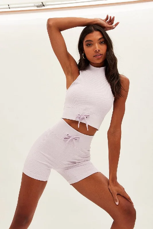 Purple Seamless Top And Bike Shorts Activewear Set