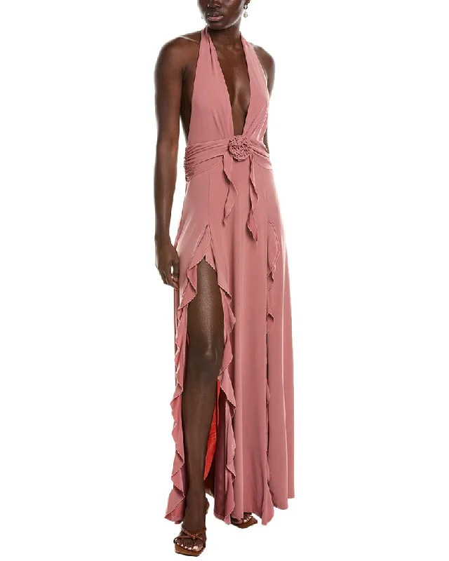 Party DressWeWoreWhat Halter Ruffle Maxi Dress