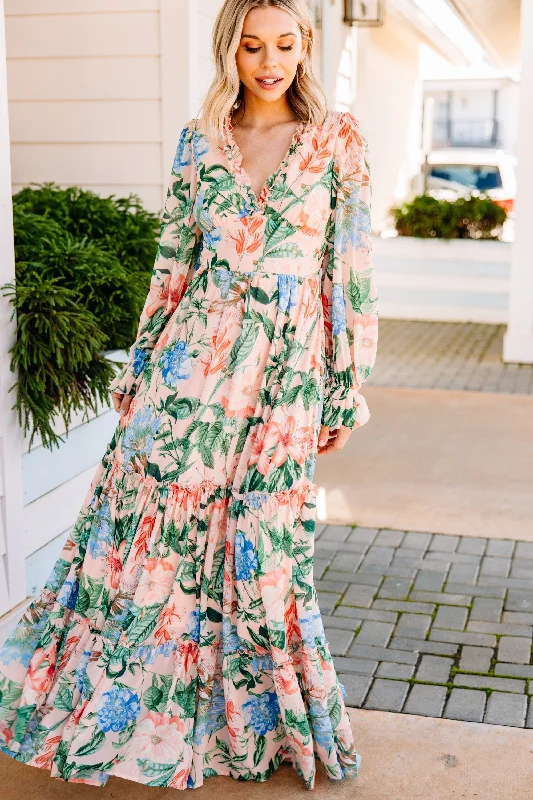 Polka-Dot DressLet's Go Back Peach Pink Floral Maxi Dress