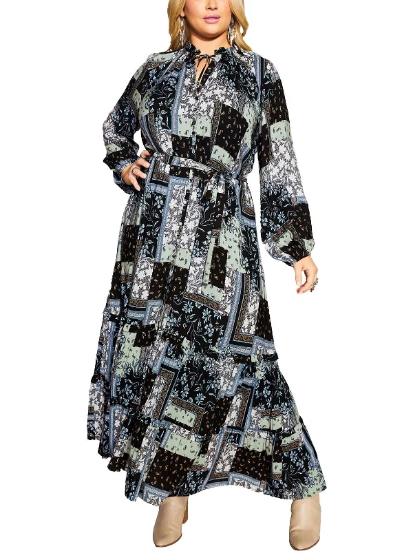 women's flutter-sleeved dressesPlus Womens Printed Viscose Maxi Dress