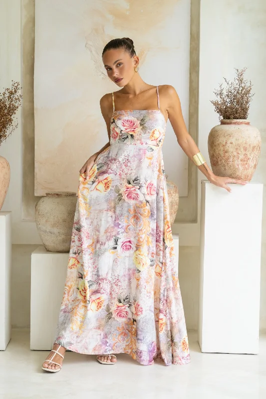 Mermaid DressCarmella Pink Floral Flared Maxi Dress