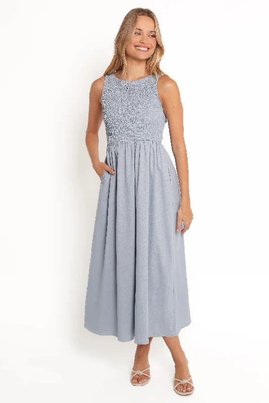 women's solid color dressesCamila Maxi Dress - Blue