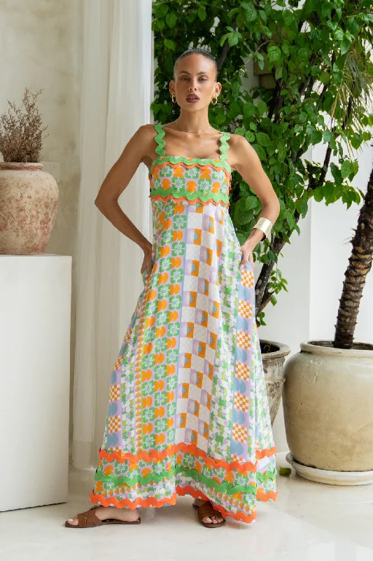 Formal DressAnnelie Multicolour Abstract Tile Ric Rac Maxi Dress