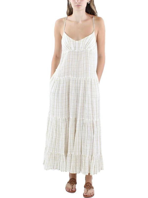 women's halter dressesMarigold Womens Window Pane Cotton Maxi Dress