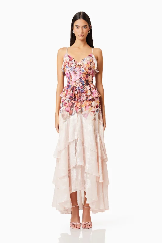 women's wrap dressesPerla Frilled Maxi Dress in Floral