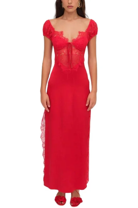 Plunging Neckline DressCasey Maxi Dress In Red