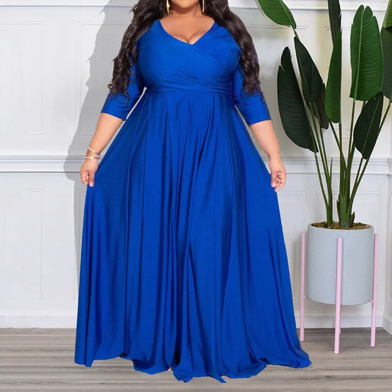 women's breathable dressesWomen's Chiffon Overlay L-7XL Fashion Designer Maxi Long Dresses (Plus Size)