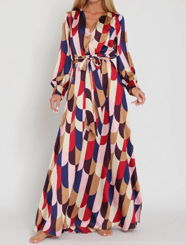 Metallic DressFabulous & Flattering Long Sleeve Maxi Dress In Multi Color