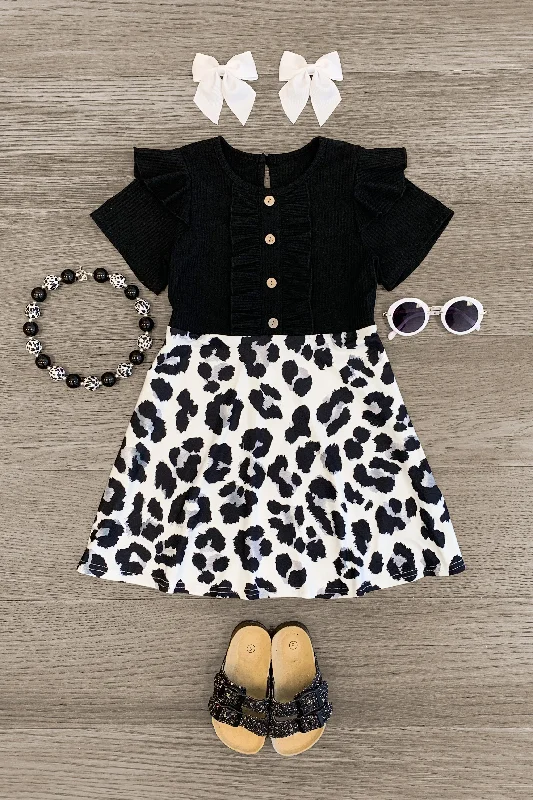 women's lightweight dressesBlack & White Leopard Ruffle Dress