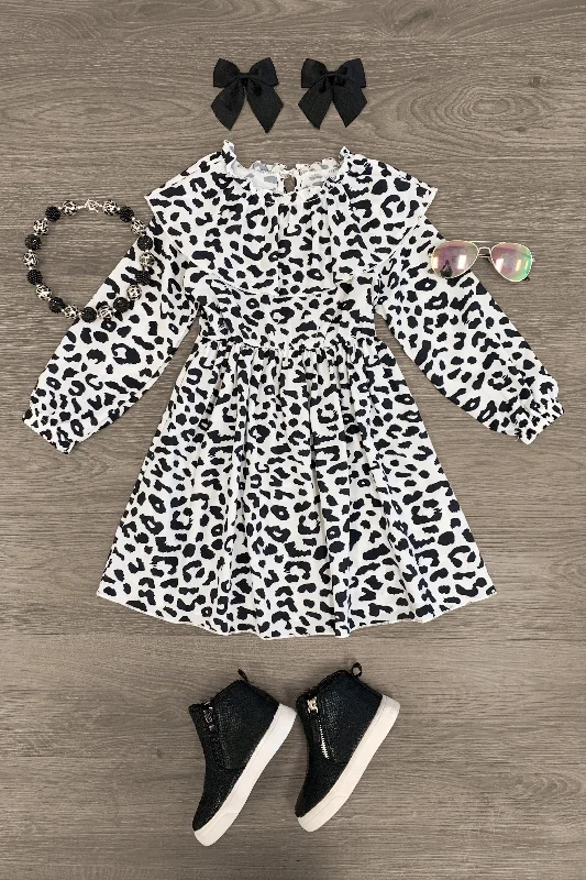 women's limited-edition dressesBlack & White Cheetah Ruffle Dress