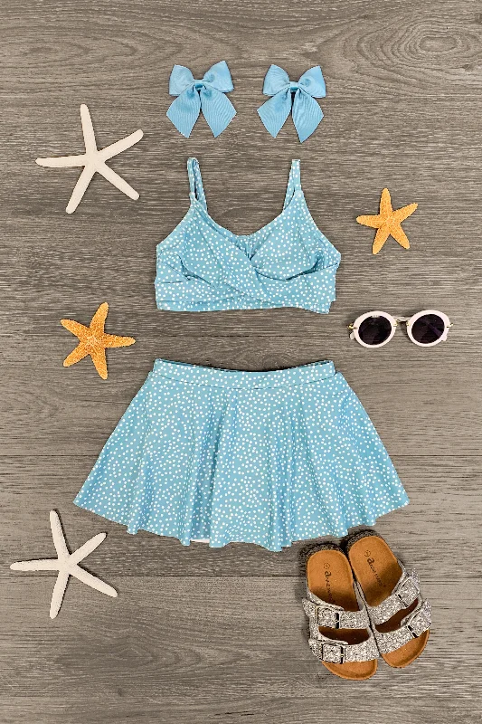 Shift DressLight Blue & White Polka Dot Swim Skirt Set