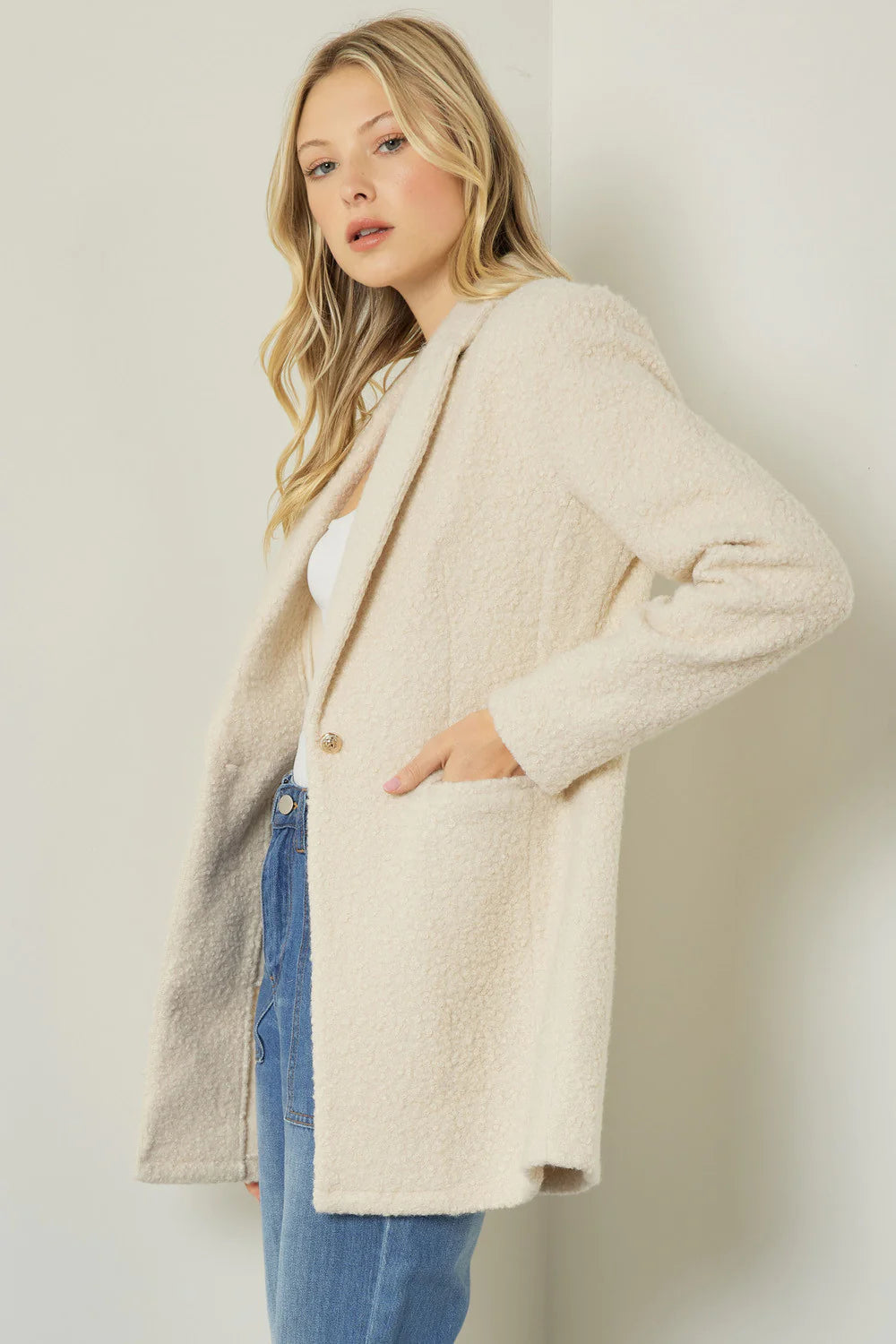 women's unique dressesVintage Boucle Knit Cream Blazer