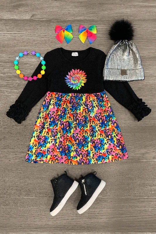 women's tall dressesCheetah Rainbow Sunflower Dress