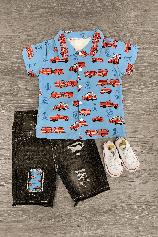 women's bridesmaid dressesFiretruck Distressed Denim Short Set