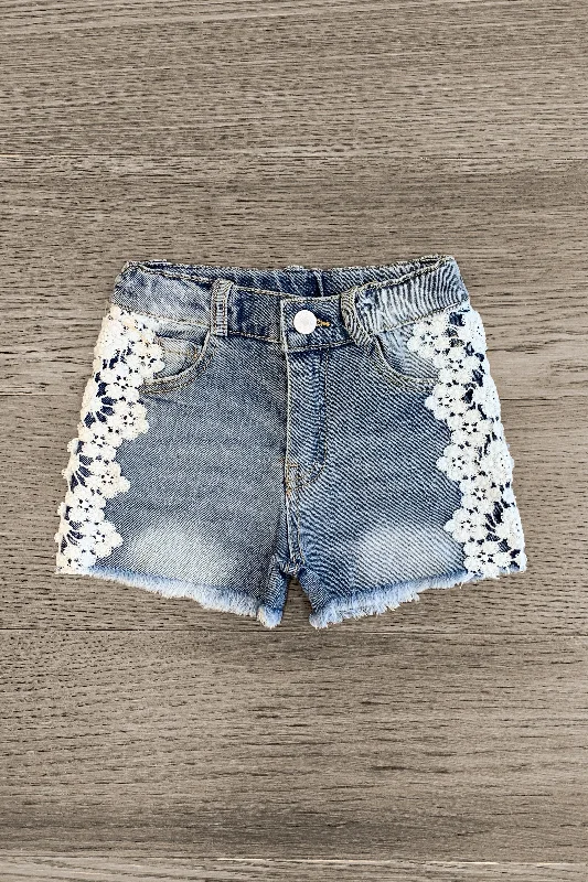 women's unique dressesWhite Floral Lace Denim Shorts