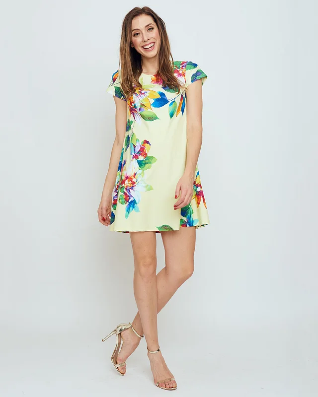 Body-Hugging DressIbiza T-Shirt Dress in Yellow Tropical