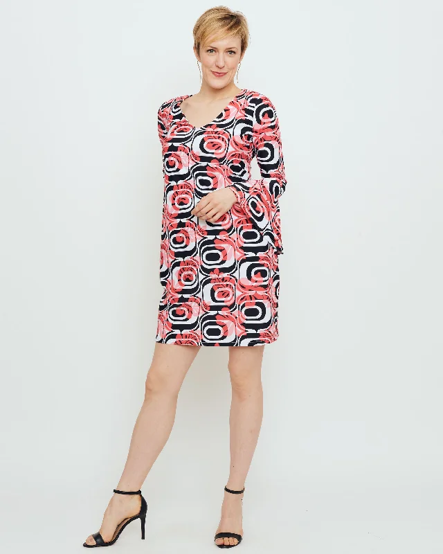 Sleeveless DressLeyte Bell Sleeve Dress in Coral Optic Hibiscus