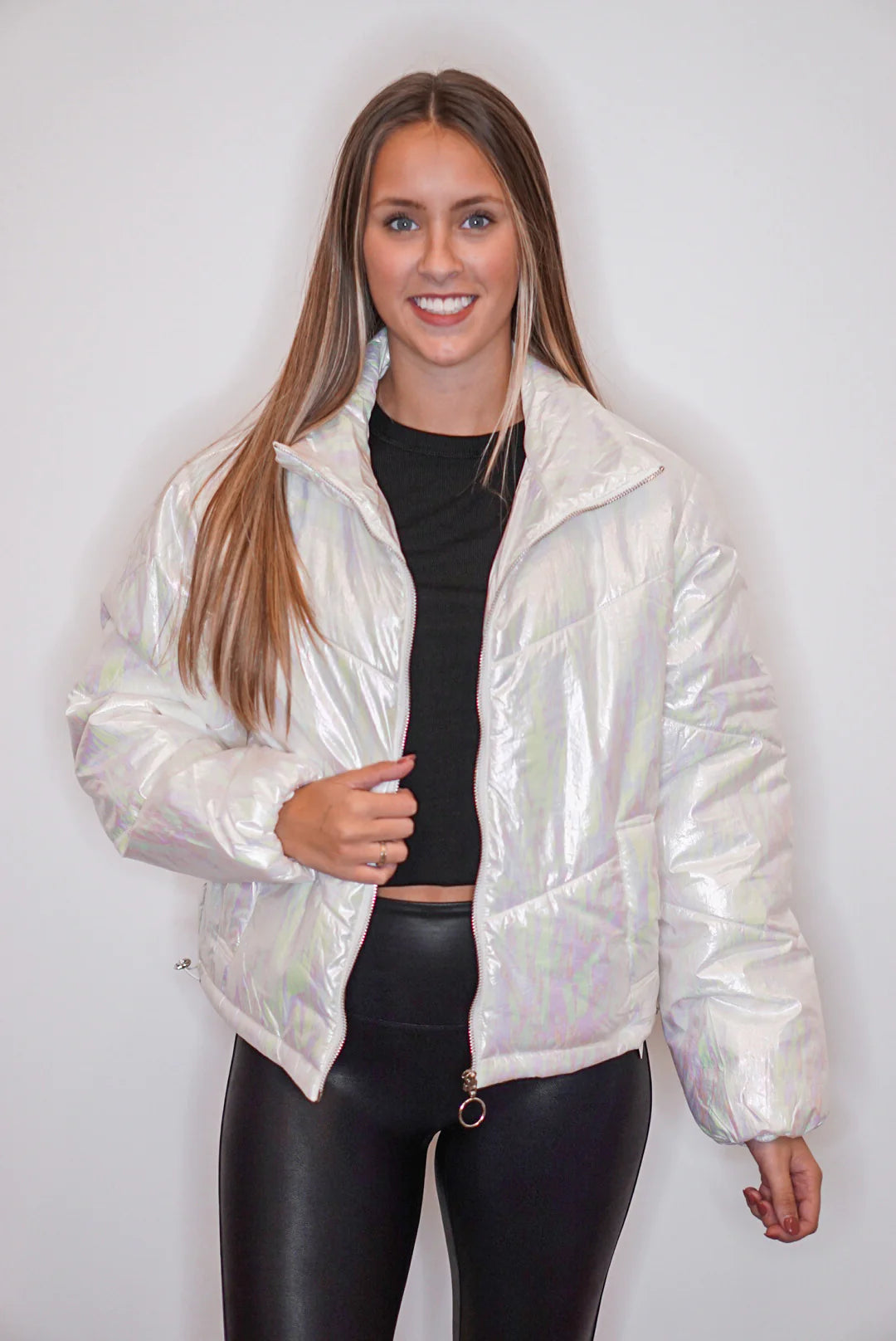 women's chiffon dressesMetallic Trends White Puffer Jacket