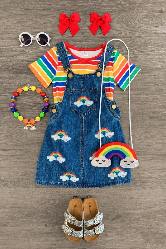 women's business casual dressesRainbow Stripe Overall Dress Set