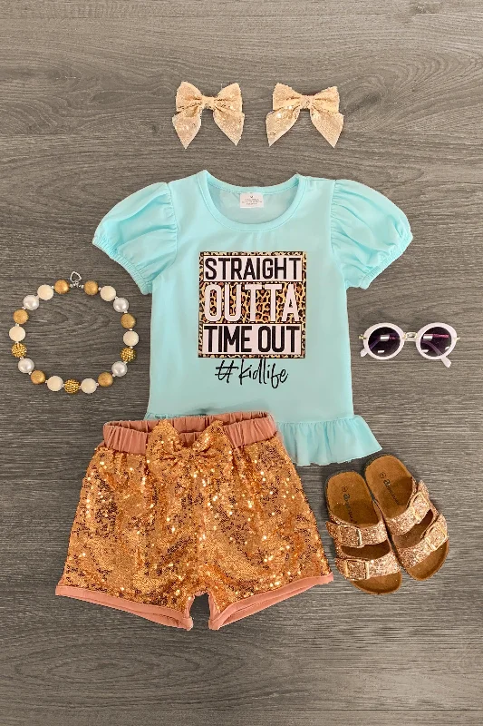 Zip-Up Dress"Straight Outta Time Out" Sequin Short Set