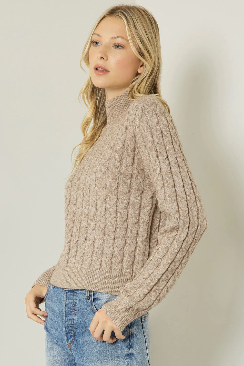 women's club dressesSimplicity Taupe Cable Knit Sweater