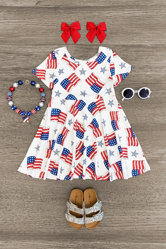 women's pear-shaped body dressesWhite American Flag Dress