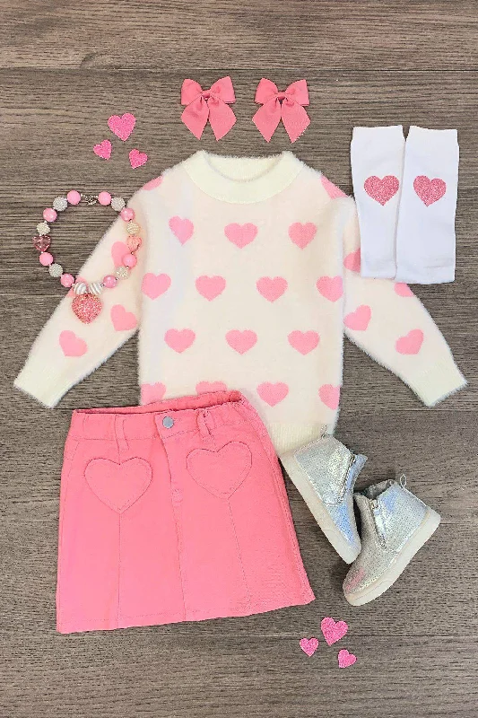 women's empire waist dressesWhite & Pink Heart Denim Skirt Set