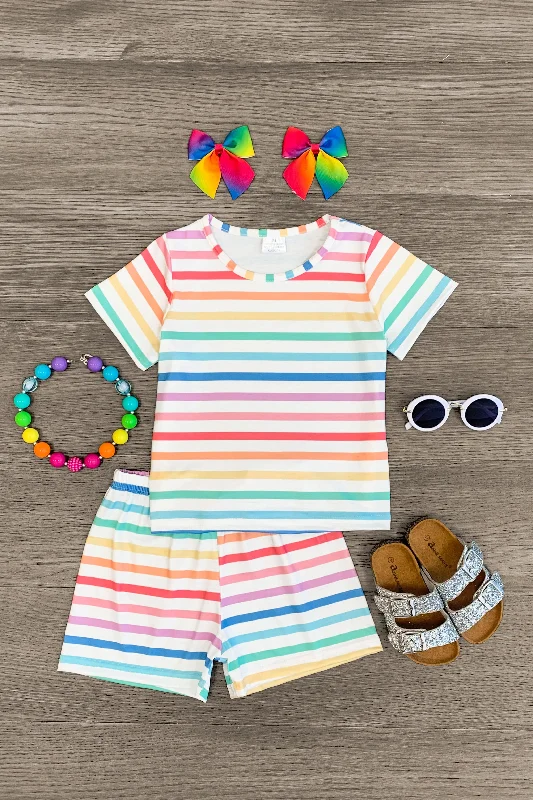 women's beach dressesWhite Rainbow Striped Pajamas