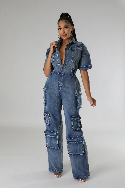 women's high-slit jumpsuitsAubree Denim Jumpsuit