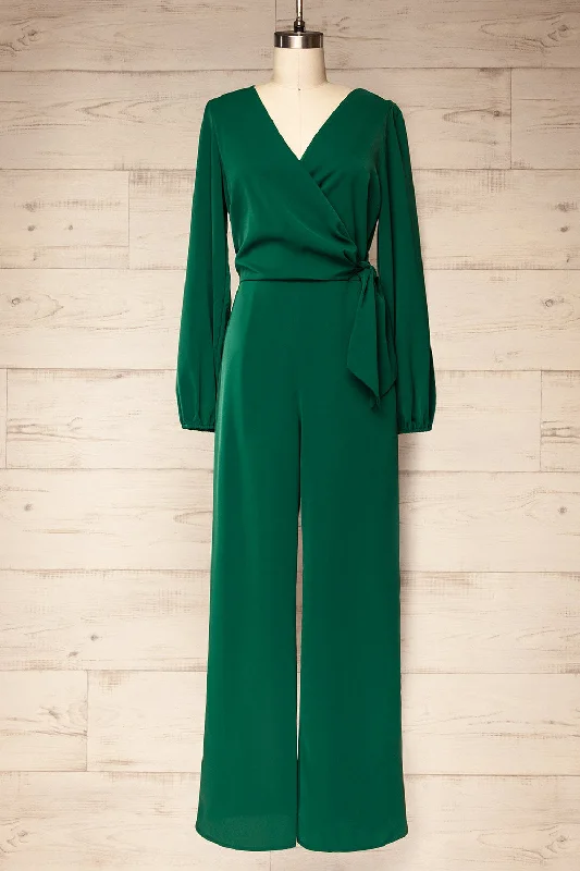 women's jumpsuits for cozy daysNantwich Green | Silky Long-Sleeved Jumpsuit