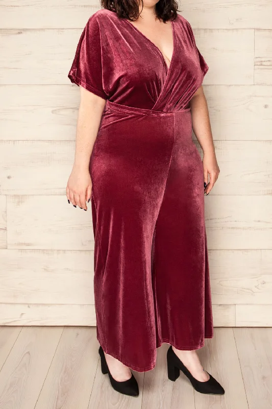 women's jumpsuits for machine-washable fabricsTonnara Mauve | Plus Size Wide Leg Velvet Jumpsuit