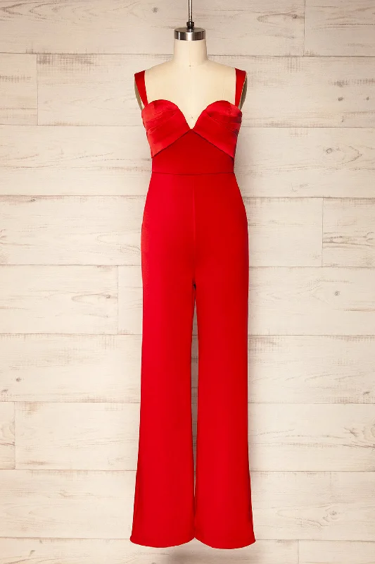 women's jumpsuits with checkered designsWillow Red | Sleeveless Bustier Jumpsuit