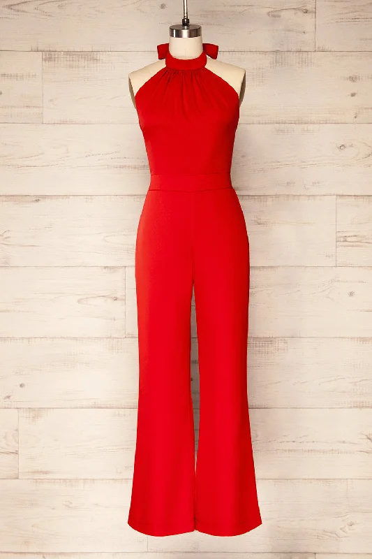 women's jumpsuits with buttonsZoutrane | Open Back Halter Neck Jumpsuit