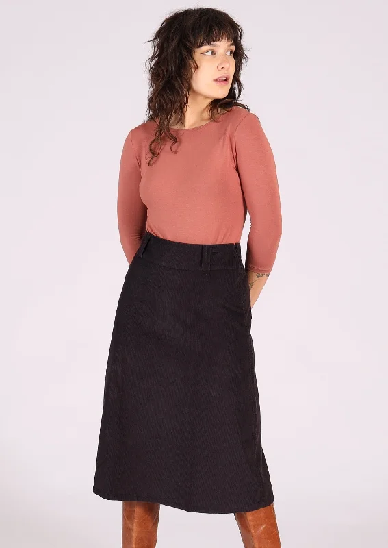 women's zip-front midi skirts for eventsBelt Loop Corduroy Skirt Outer Space