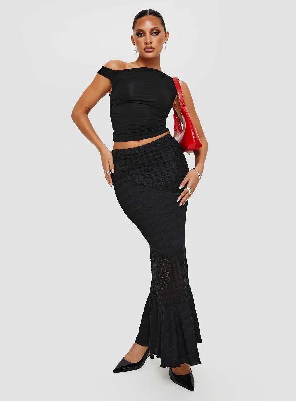 women's zip-front midi skirts for eventsNatoma Lace Bias Cut Maxi Skirt Black