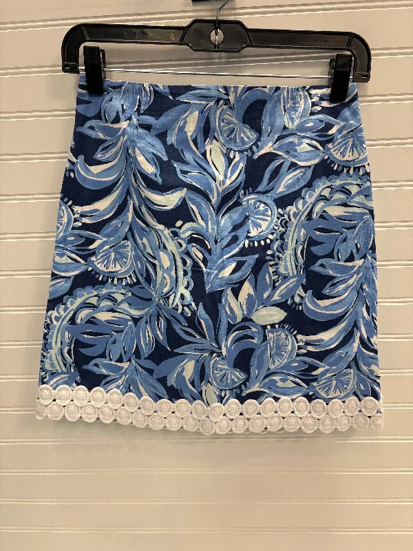 women's vintage leather skirtsSkirt Designer By Lilly Pulitzer In Blue & White, Size: Xxs