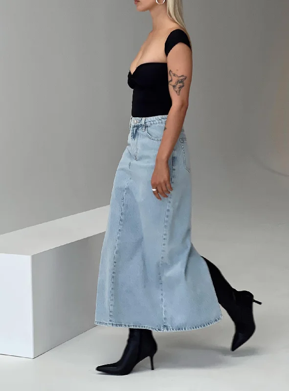 women's polyester skirtsWhessler Split Back Denim Midi Skirt Light Wash